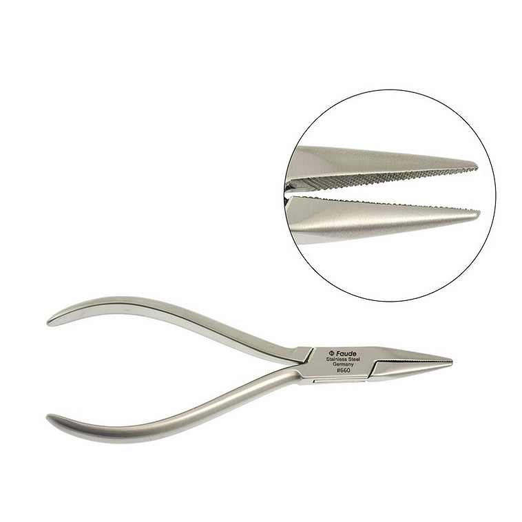 Flachzange Edelstahl (Zahntechnik), glattes oder gerieftes Maul, 14 cm – Bild 2