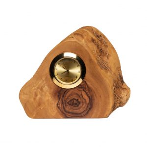 Uhr mit Olivenholzstandbein